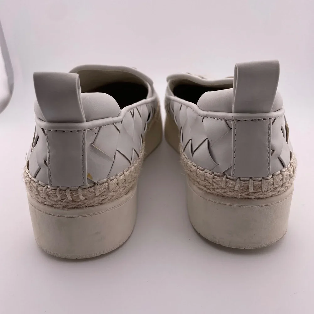 Franco Sarto White Woven Leather Platform Espadrille Slip On Sneakers Women's 8M